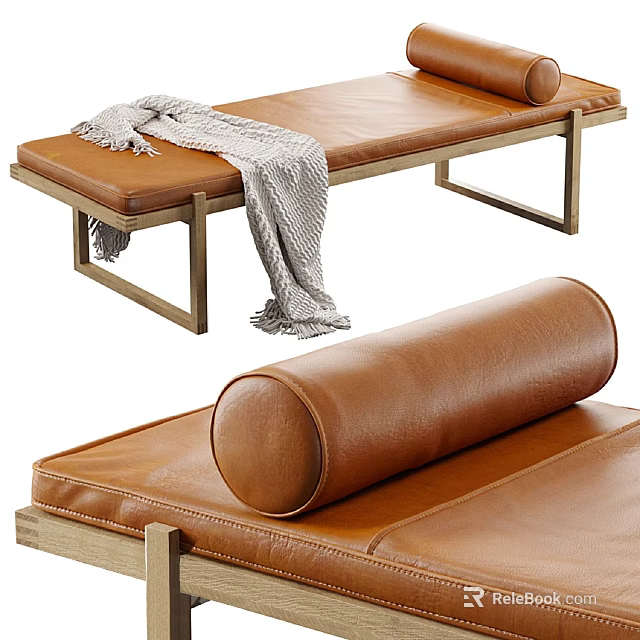 Luxurious Brown Leather Massage Chair With Wooden Frame And Comfortable Roll Pillow 3d model 