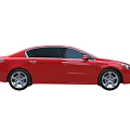 Red Sedan Car With Modern Design Silver Wheels And Tinted Windows