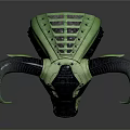 Sci fi Character With Futuristic Mechanical Bull Head Green Horns And Black Armor