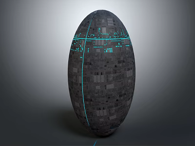Cartoon Scene Featuring Gray Egg Shaped Object With Small Square Textures And Blue Grid Lines 3d model