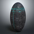 Cartoon Scene Featuring Gray Egg Shaped Object With Small Square Textures And Blue Grid Lines