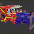 Red And Blue Security Truck With Yellow Stripes And Front Plow Design