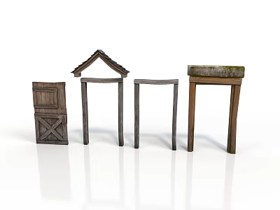 Traditional Wooden Building Frames With Gable Roof And Doorway Components 3d model