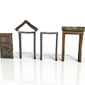 Traditional Wooden Building Frames With Gable Roof And Doorway Components