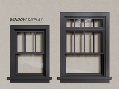 Modern Casement Windows Display With Black Frame And Grilles For Home Design 3d model
