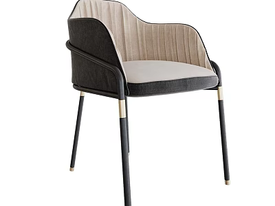 Modern Upholstered Dining Chair With Stitched Backrest Black Beige And Golden Legs 3d model
