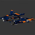 Futuristic Blue And Orange Sci Fi Spaceship Model With Detailed Aerodynamic Design