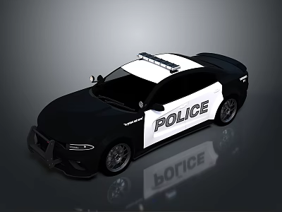 Modern Black And White Police Car With Roof Lights And Reflection Details 3d model