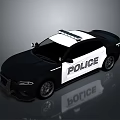 Modern Black And White Police Car With Roof Lights And Reflection Details