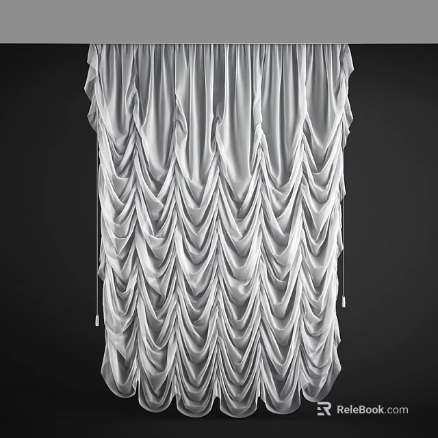 Elegant White Curtains With Ruffled Design Soft Fabric For Modern Home 3d model 