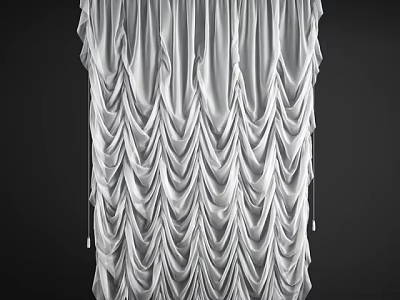 Elegant White Curtains With Ruffled Design Soft Fabric For Modern Home 3d model
