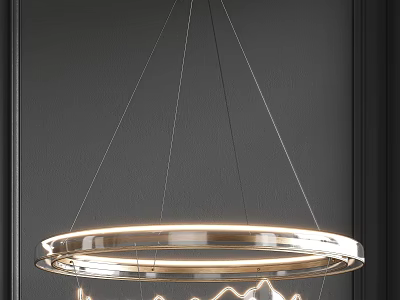 Modern Chandelier With Circular Metallic Frame And Illuminated Light Strips In Dark Background 3d model
