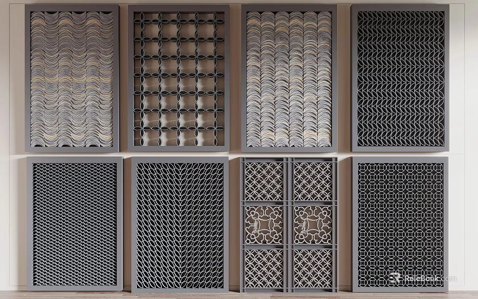 Bed Accent Wall With Various Geometric Pattern Panels 3d model 