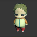 Cute 3D Cartoon Character With Green Hair Purple Eyes Yellow Jacket And Red Pants
