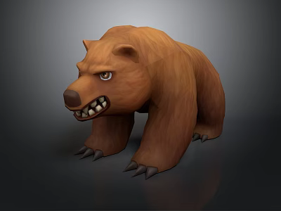 Brown Bear 3D Model With Fierce Expression Sharp Teeth And Claws 3d model