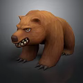 Brown Bear 3D Model With Fierce Expression Sharp Teeth And Claws