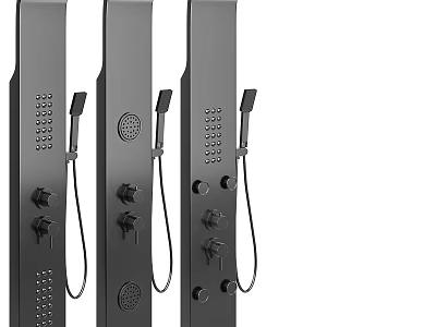 Modern Black Shower Panels With Handheld Showerheads Overhead Sprays And Control Knobs 3d model
