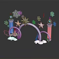 Festive Winter Decorative Arch With Snowflakes Stars And Purple Blue Pillars