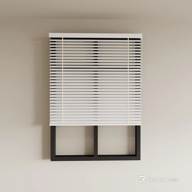 Stylish White Window Blinds Installed On Black Frame Window With Light Wall 3d model 