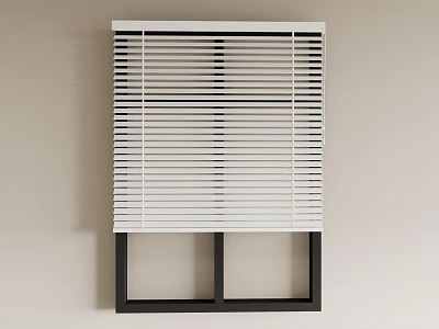 Stylish White Window Blinds Installed On Black Frame Window With Light Wall 3d model