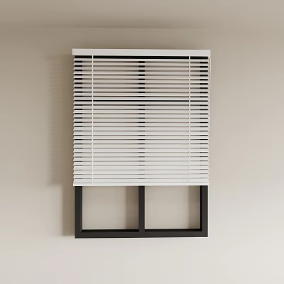 Stylish White Window Blinds Installed On Black Frame Window With Light Wall 3d model