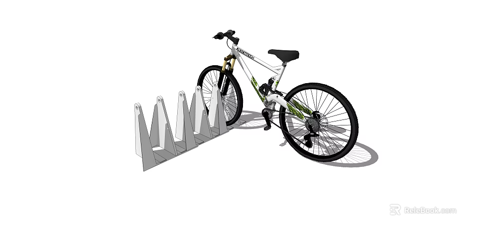 Green Mountain Bicycle Leaning On Metal Bike Rack For Secure Parking 3d model 