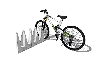 Green Mountain Bicycle Leaning On Metal Bike Rack For Secure Parking 3d model