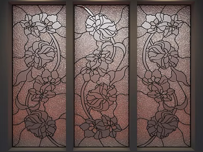 Three Panel Stained Glass Carved Windows with Intricate Floral Patterns for Interior Design 3d model