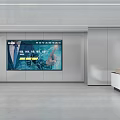 Modern Reception Desk in Minimalist Office With Large Display Screen and Light Colored Background