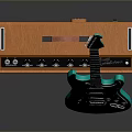 Stylish Light Green Electric Guitar And Orange Amplifier In Modern Home Music Corner