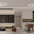 Modern Living Dining Room Interior With Beige Sofa Round Table VOGUE Wall Art And Plants
