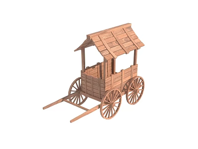Traditional Wooden Carriage Design With Roof Cart Body And Spoked Wheels 3d model