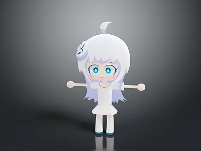 Cartoon Child With White Hair and Blue Eyes In White Dress Standing Arms Outstretched 3d model