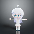 Cartoon Child With White Hair and Blue Eyes In White Dress Standing Arms Outstretched