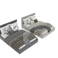 Modern Double Bed Design With Upholstered Headboard Multiple Pillows And Layered Comforter 3d model