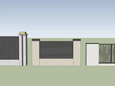 Various Modern Fence Designs For Residential Use With Metal Panels And Concrete Pillars 3d model