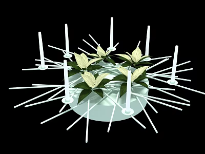 Elegant Decorative Ornament Set With White Candles White Flowers Green Leaves And Circular Base 3d model