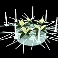 Elegant Decorative Ornament Set With White Candles White Flowers Green Leaves And Circular Base
