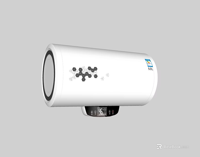 Household Daily Use Electric Water Heater With White Cylindrical Design And Control Panel 3d model 