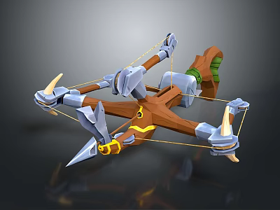 Detailed Weapon With Wooden Metal Parts Yellow Accents And Spiked Design 3d model