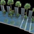 Tropical Water Feature Design With Palm Trees Decorative Screens And Reflections