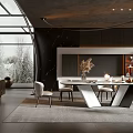 Modern Restaurant Interior Design With Open Layout Marble Dining Table And Chairs