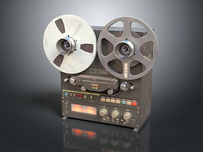 Vintage Projection Monitoring Equipment With Reels Control Knobs And Display Panel 3d model