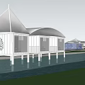 White Homestay Building on Water Featuring Canopy Multiple Rooms Balconies and Trees Around