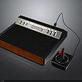 Retro Video Game Console With Wooden Panel Base And Joystick Controller