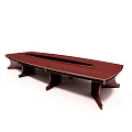 Oval Shaped Mahogany Conference Table With Sturdy Legs And Central Groove