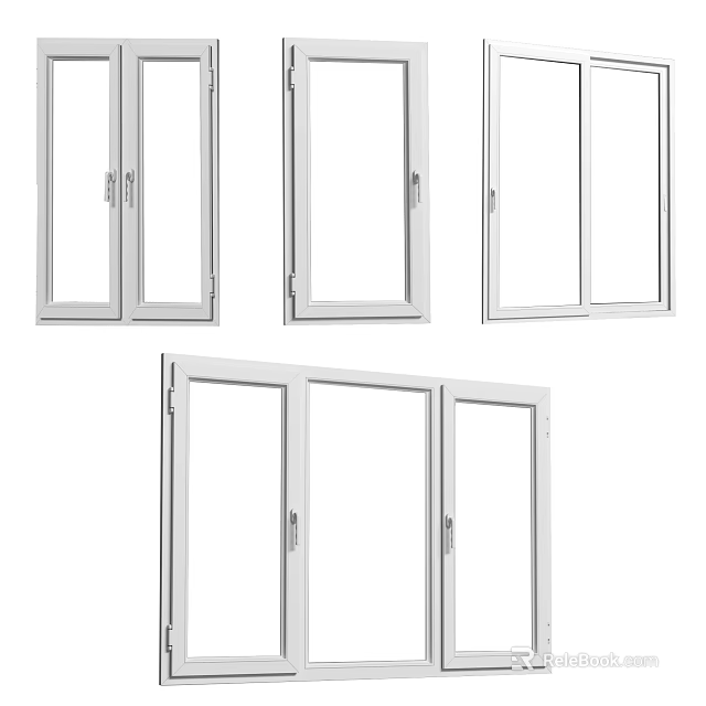 Energy Efficient Casement Windows With White Aluminum Frame And Double Glazed Glass 3d model 