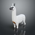Low Poly 3D Character Model White Llama With Brown Accent Standing On Dark Reflective Background 3d model