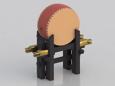 Decorative Musical Instruments Traditional Drum With Red Beige Head Black Stand And Gold Accents 3d model