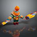 Animated Cat Game Character With Orange Fur Green Eyes And Yellow Weapons